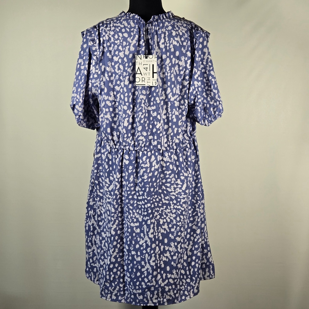 41 Hawthorn Purple Tie Waist Dress Medium Modest Work Church Ruffle Dots NWT - Picture 3 of 10